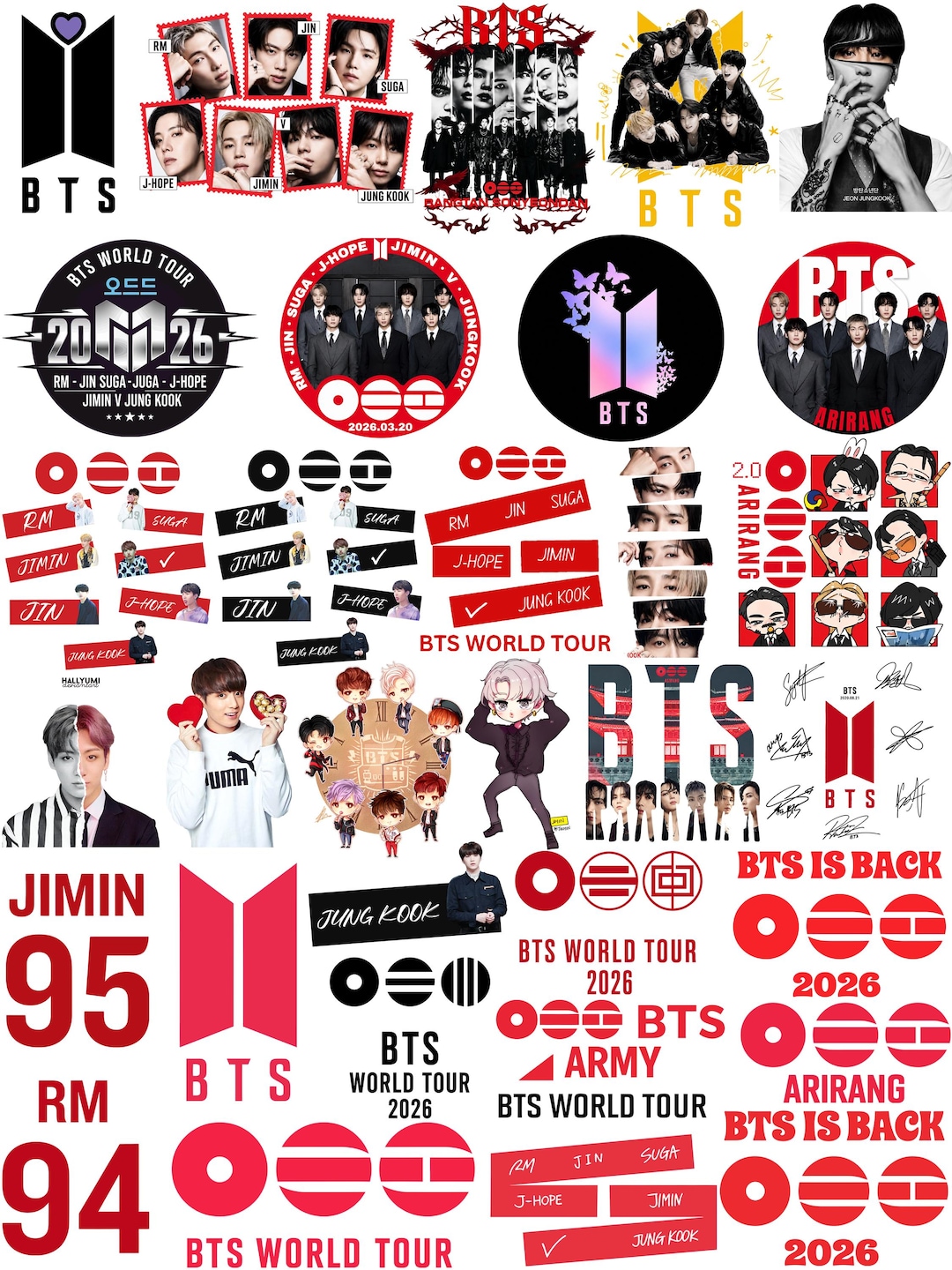 BTS Arirang World Tour 2026 Png Bundle | BTS Concert Png | Kpop Concert Shirt Design | Arm