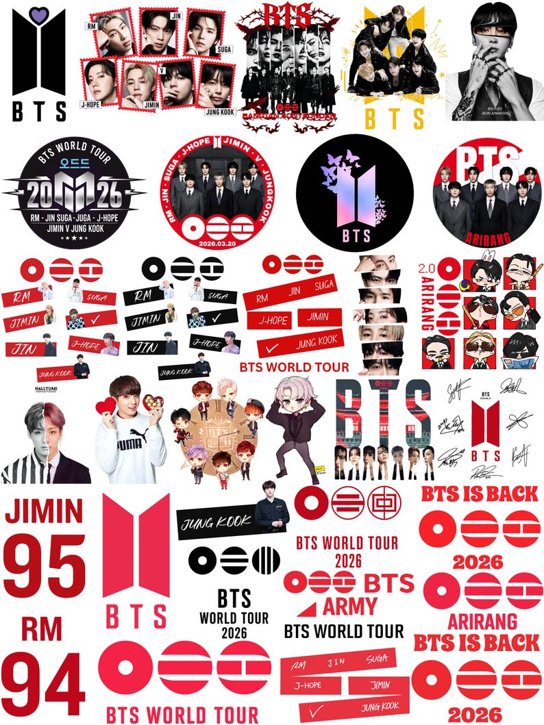 BTS Arirang World Tour 2026 Png Bundle | BTS Concert Png | Kpop Concert Shirt Design | Army Fan Merch | Sublimation Download image 1