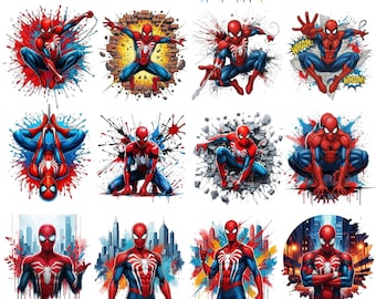 Spiderman PNG Clipart Bundle, Superhero Graphics, Transparent Background (Instant Download)
