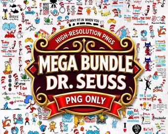 Dr Seuss Png Bundle, Read Across America Png, Cat In The Hat Clipart, Teacher Png, Reading Day Designs, Digital Download