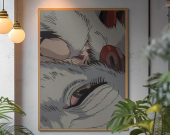 Affiche Princesse Mononoké | Art mural animé Studio Ghibli | Impression de film fantastique japonais | Décoration de chambre sombre | Cadeau pour fan d'anime