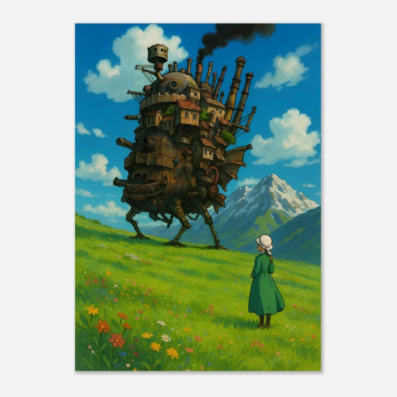 Howl’s Moving Castle Poster | Studio Ghibli Anime Wall Art | Fantasy Ukiyo-e Movie Print | Cozy Vintage Room Decor | Anime Lover Gift image 5
