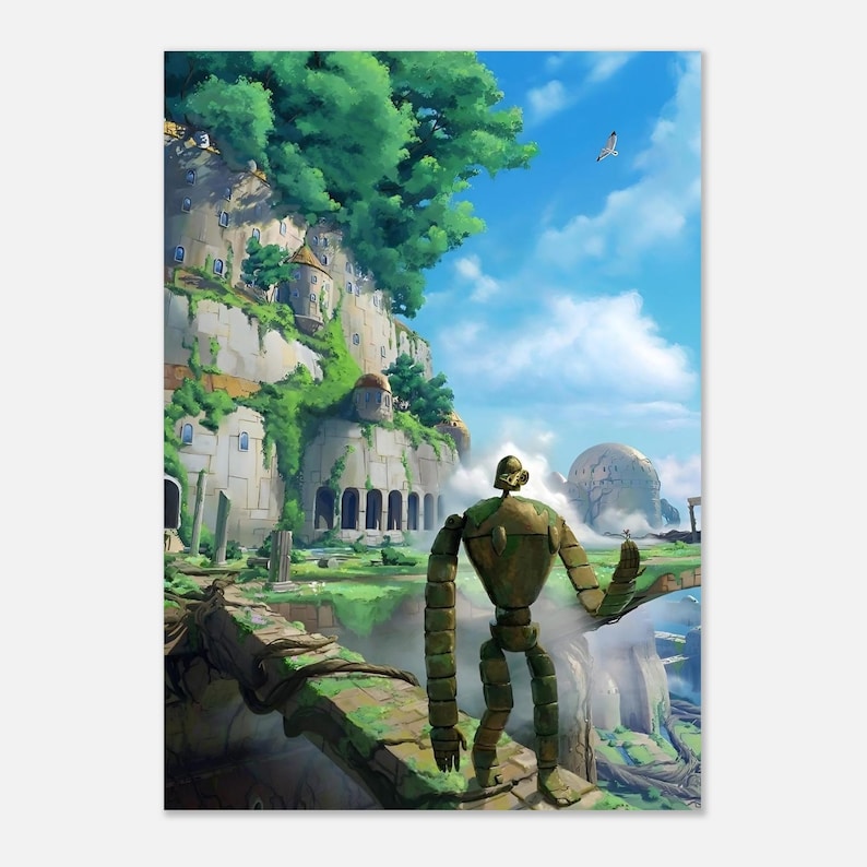 Póster de El castillo en el cielo / Arte mural de anime de Studio Ghibli / Lámina de fantasía de Laputa / Decoración de jardín de robots / Póster de película japonesa imagen 5