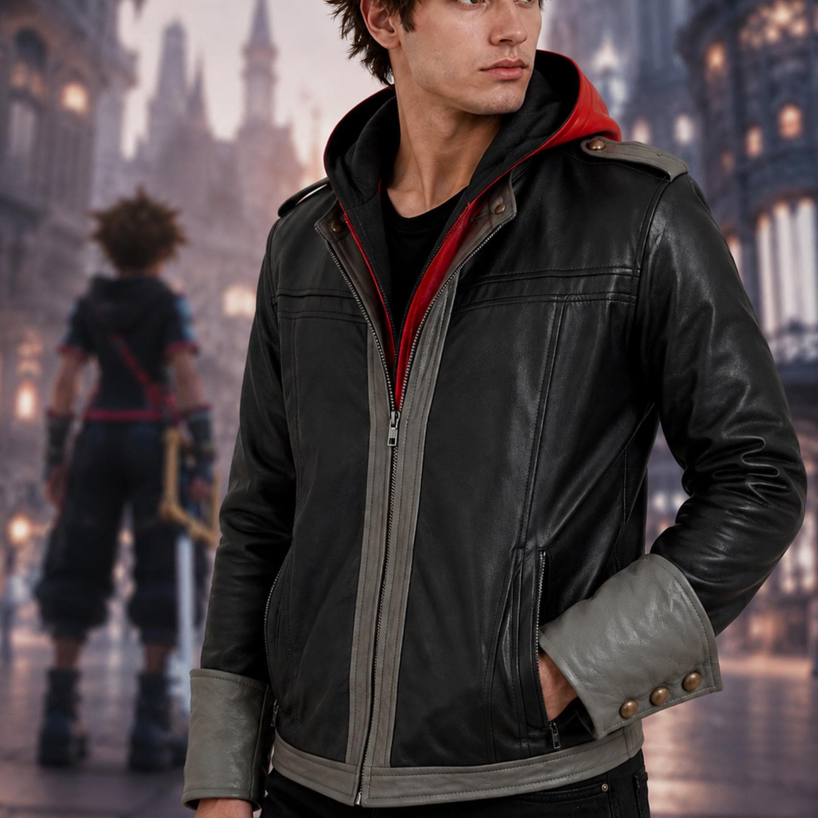 Sora KH4 Inspired Leather Jacket - Kingdom Hearts 4 Cosplay Hoodie Coat