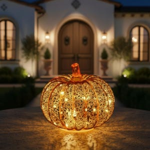 Halloween Glass Pumpkin Light | LED Autumn Pumpkin Decor | Mercury Glass Lantern | Battery Powered Tabletop Decoration