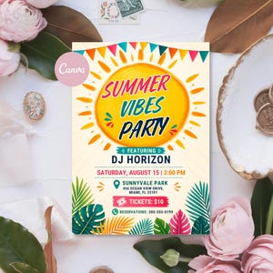 Summer Party Invitation Template, Tropical Birthday Invite, Fun Sun Canva (Digital Download)