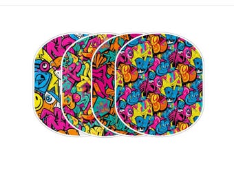 Mobi Adhesive Base Patches – Graffiti Design Flexible Skin‑Friendly Case Accessory 4‑Pack