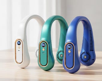 Ventilador de cuello portátil sin aspas – Recargable por USB – Ventilador manos libres – Pantalla digital, 5 velocidades – Enfriador de cuello portátil – Ventilador de verano para exteriores