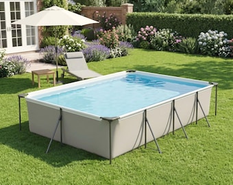 Large Rectangular Above Ground Pool with Steel Frame – Outdoor Family Swimming Pool 6075L, Backyard Garden Pool for 4-6 Persons