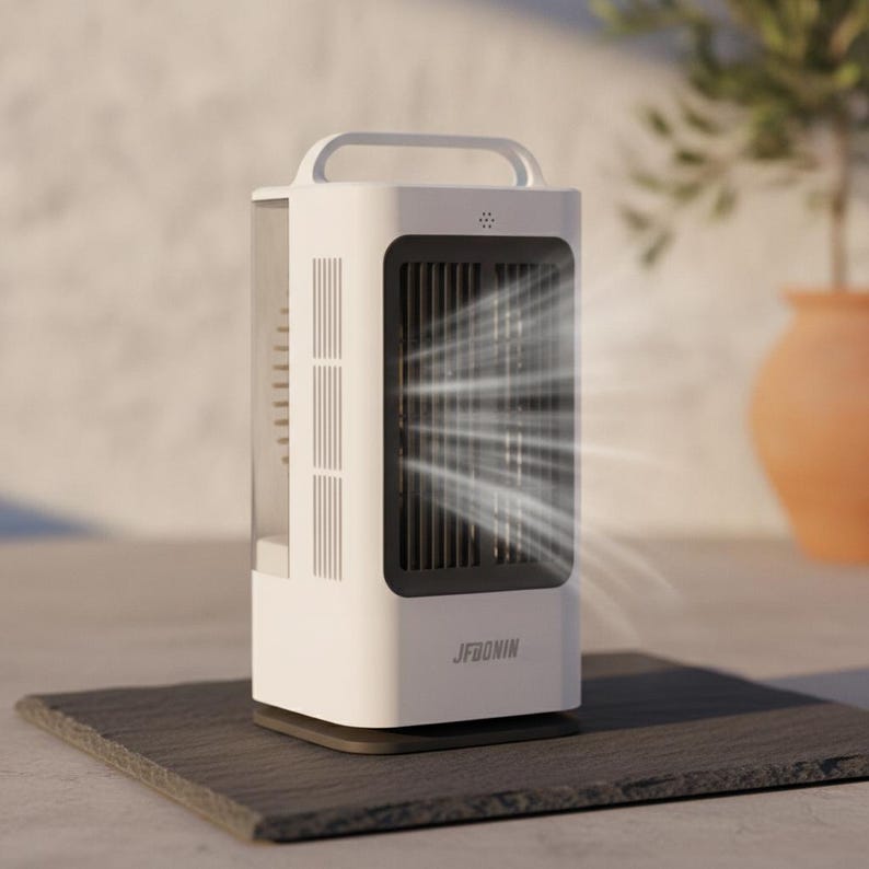 Ventilador de mesa portátil tipo torre 3 en 1 - Depósito de agua de 1700 ml - Control remoto - Oscilación de 120 grados - Ventilador de escritorio con 3 velocidades y función de nebulización imagen 2
