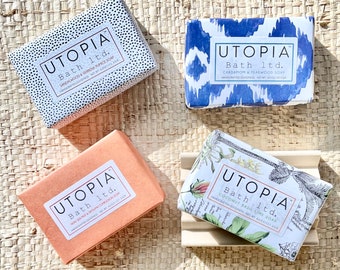 Utopia Bath 4 Hand Crafted Soaps + Free Soap Dish Set