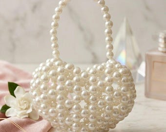 Mini borsa realizzata a mano con perle e perline – Elegante borsetta da sposa, stile vintage, pochette per matrimoni/feste, regalo unico per lei