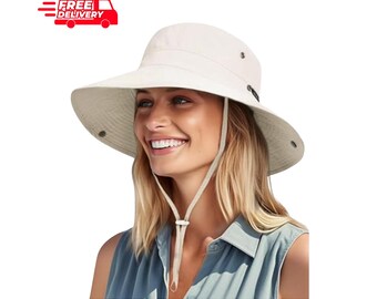 Cappello da sole da donna per coda di cavallo, protezione UPF 80+, tesa larga, pieghevole, stile cowboy, per l'estate.