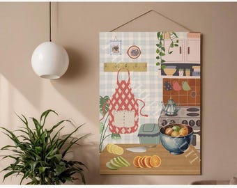 Cozy Kitchen Scene Wall Art | Printable Illustration (Digital Download)