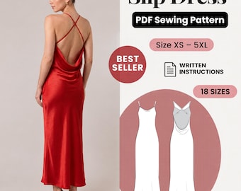 Slip Dress Pattern, Open Back Dress Pattern, Party Dress Pattern, Spaghetti Strap Dress, Prom Dress Sewing Pattern, Evening Dress, 18 Sizes