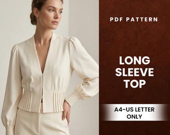 Long Sleeve Top Sewing Pattern, Modern DIY Apparel Template (PDF Download)