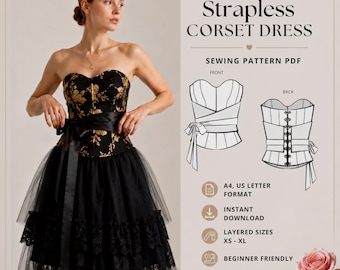 Bustier Top Bodice Pattern, Overbust Corset Sewing Pattern, Vintage Dress Sewing Patterns. 1950s Dress Sewing Pattern, Evening Dress Pattern