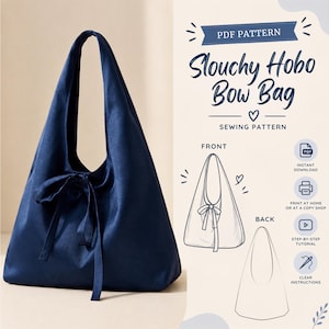 Slouchy Hobo Bow Bag Sewing Pattern PDF, Shoulder Bag pattern, Women Bag Pattern, Purse Pattern Bag, Handle Tote Bag (Instant Download)
