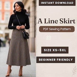 A Line Skirt Pattern, Midi Skirt Sewing Pattern, Women Skirt Sewing Pattern PDF, Zipper Skirt Pattern, Flared Skirt Sewing, Instant Download