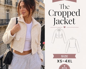 Cropped Jacket Sewing Pattern, Zip Up Jacket Pattern, Women Jacket Sewing Pattern, Short Jacket, Winter Jacket Pattern, Instant Download DIY