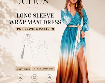 Maxi Dress Sewing Pattern, Women Dress Pattern, Belted maxi dress, Linen Dresses Sewing Pattern, Elegant maxi dress, Wrap maxi dress pattern