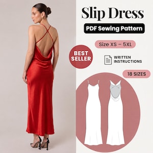 Slip Dress Pattern, Open Back PDF Sewing in 18 Sizes