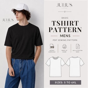 Patrón PDF para camiseta, camiseta clásica para hombre, disponible en tallas de la S a la 6XL.