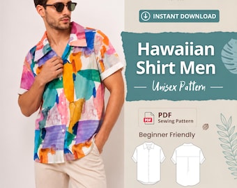 Mens Shirt Pattern, Short Sleeve Shirt Pattern, Summer Shirt Pattern, Hawaiian Shirt Pattern, Button Up Shirt Pattern, Unisex Pattern, PDF