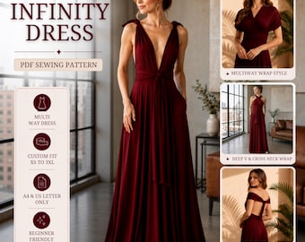 Maxi Dress Sewing Pattern, Wrap Dress Sewing, Bridesmaid Dress Patterns, Infinity Wrap Dress, Bridesmaid Gown Pattern, Maxi Dress Sewing