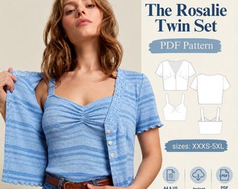 Twin Set Pattern, Vintage Top Sewing Pattern, Shrug Sewing Pattern, Y2K Sewing Pattern, Womens PDF Sewing Pattern, Cardigan Sewing Pattern