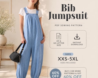 Jumpsuit Sewing Pattern Beginner Dungarees Pattern Women, Romper Pattern, sewing Pattern Women, Bib Overalls Pattern, Dungarees pattern, DIY
