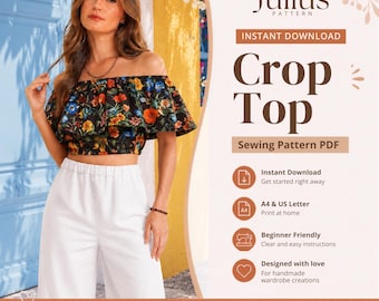 Floral Crop Top for Women Crop Top Sewing Pattern PDF, Summer Top Women Pattern, Boho Top Pattern, PDF Sewing Pattern Women, Boho Floral Top