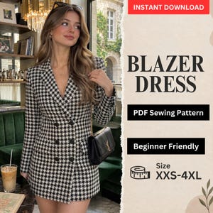 Schnittmuster für ein Blazer-Kleid, tailliertes Kleid, zweireihiges Kleid, Jackenkleid, Damenkleid, Damenblazer-Nähschnittmuster