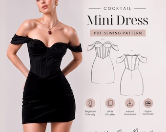 Mini Dress Pattern, Cocktail Dress Pattern, Corset PDF Pattern, Prom Dress Sewing Pattern, Womens Dress Patterns, Party Dress Sewing Pattern
