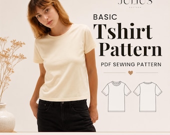 Tshirt Pattern, Tshirt Sewing, Tshirt Pattern Women, Unisex T-shirt Pattern, Women Basic T Shirt PDF Sewing Pattern.  Women Patterns. DIY