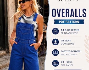 Overall Sewing Pattern, Dungarees Pattern for Women, Pocket Overall Romper Sewing Pattern, Jumpsuit Pattern, Bib Overall Sewing Pattern PDF