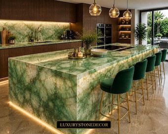 Encimera de cocina de ónix verde, tablero de mesa de piedra natural, diseño de superficie interior moderno y lujoso