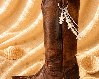Western Boot Chain, Bridal Boot Jewelry, Pearl Cowboy Boot Charm, Coastal Cowgirl Wedding Accessory, White Pearl Boot Bling, Bride Gift