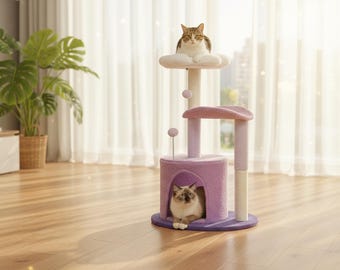 Cactus Cat Tower 32” Indoor Cat Tree, Sisal Scratching Post, Plush Condo & Perches, Cute Cat Furniture for Play and Relaxation