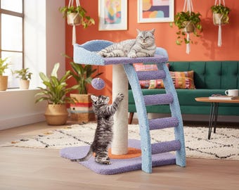 Modern Cat Tree Tower, 2 Tier Cat Activity Center, Sisal Scratching Post, Kitten Climbing Tower, Small Cat Condo