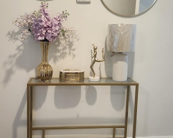 Modern Glass Console Table, Gold Entryway Table with Tempered Glass Shelves, Narrow Sofa Table for Hallway & Living Room