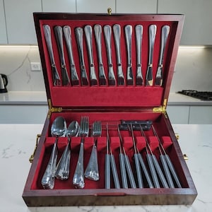 Wooden Silverware Chest: Felt Lined Flatware Storage for 12 Sets