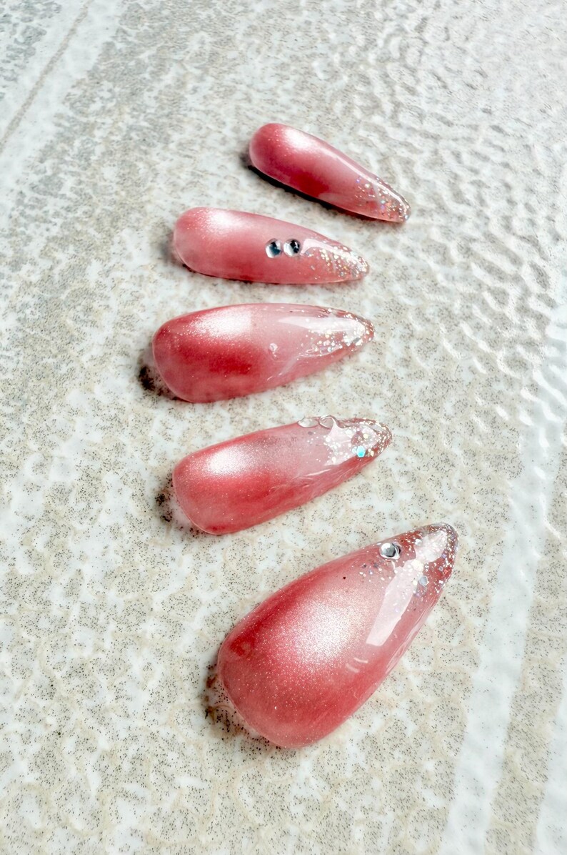 Date Night Rosé Press-On Nails | Soft Glam Rosé Aura Nails | Champagne Kiss Press-On Nails | Bridal princesses Nails bild 6