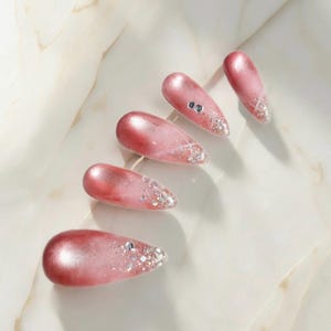 Date Night Rosé Press-On Nails | Soft Glam Rosé Aura Nails | Champagne Kiss Press-On Nails | Bridal princesses Nails bild 1