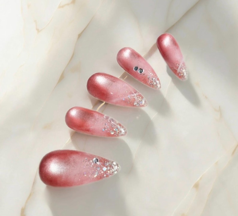 Date Night Rosé Press-On Nails | Soft Glam Rosé Aura Nails | Champagne Kiss Press-On Nails | Bridal princesses Nails bild 1