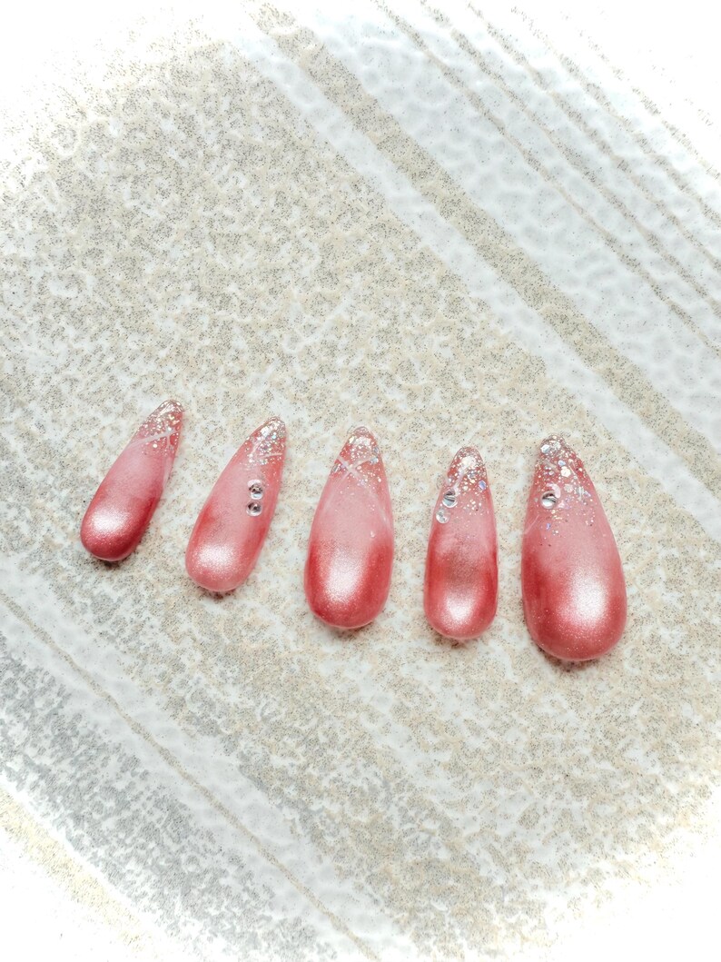 Date Night Rosé Press-On Nails | Soft Glam Rosé Aura Nails | Champagne Kiss Press-On Nails | Bridal princesses Nails bild 4