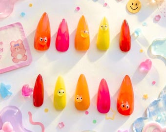 Uñas postizas Kawaii Puyo Puyo / Uñas Jelly Gummy Pop / Set de uñas estilo Candycore japonés / Uñas Kawaii coloridas hechas a mano
