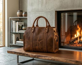Echtleder-Holztragetasche – Robuste Brennholztasche – Rustikales Kaminaccessoire