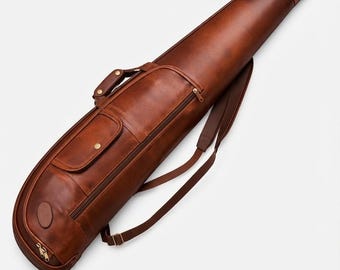 Handgefertigtes Gewehrfutteral aus Leder mit Fellbesatz | Robuste Jagdausrüstung | Aufbewahrung im Vintage-Stil, Geschenkidee für Jäger
