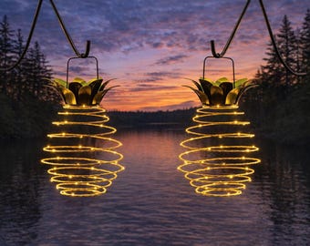 Lanterna solare a forma di ananas da appendere: 60 LED, impermeabile, per esterni, da giardino.